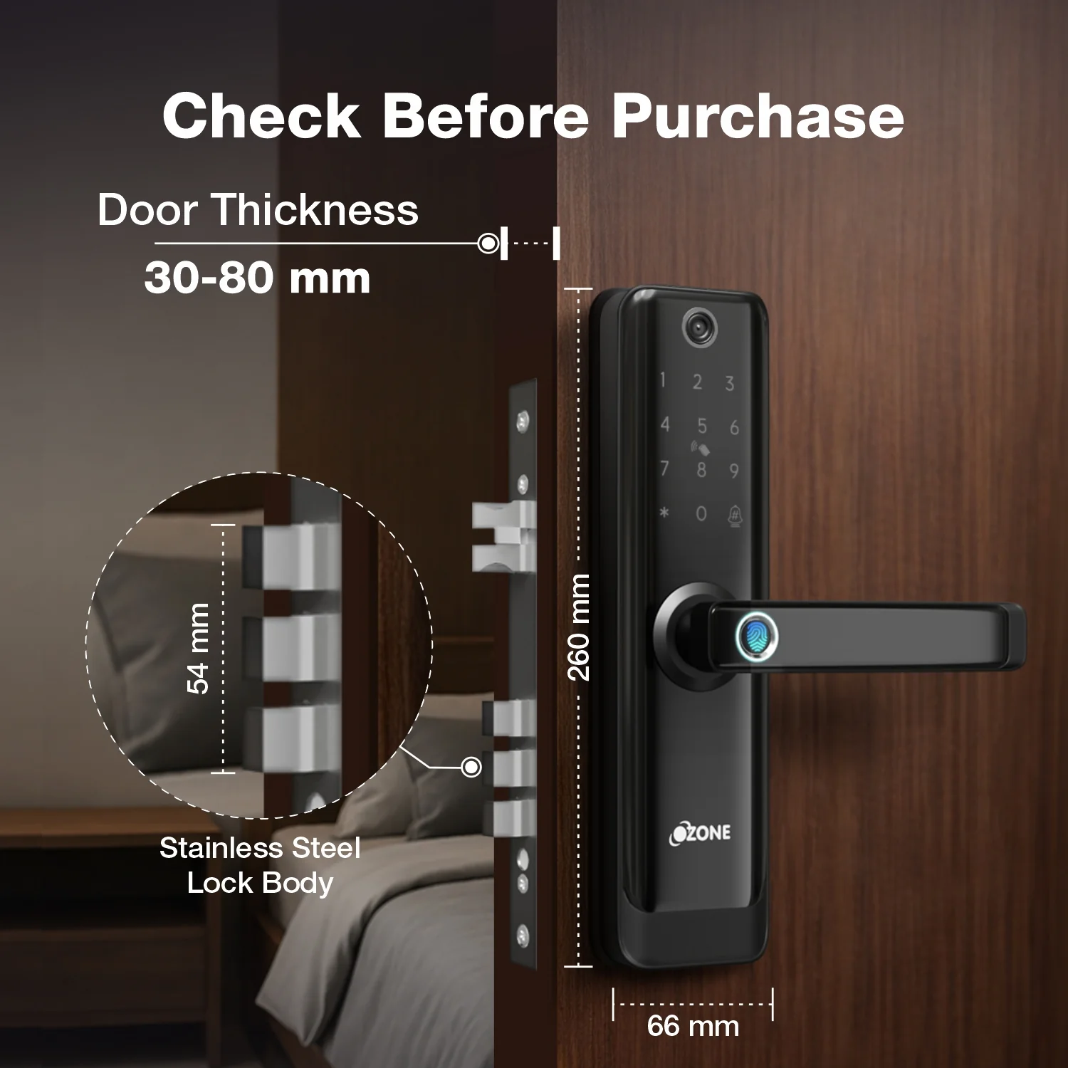 Atom-i Wi-Fi Smart Door Lock with a Built-in Camera with 4-way access | Door Thickness: 35-80 mm - Image 6