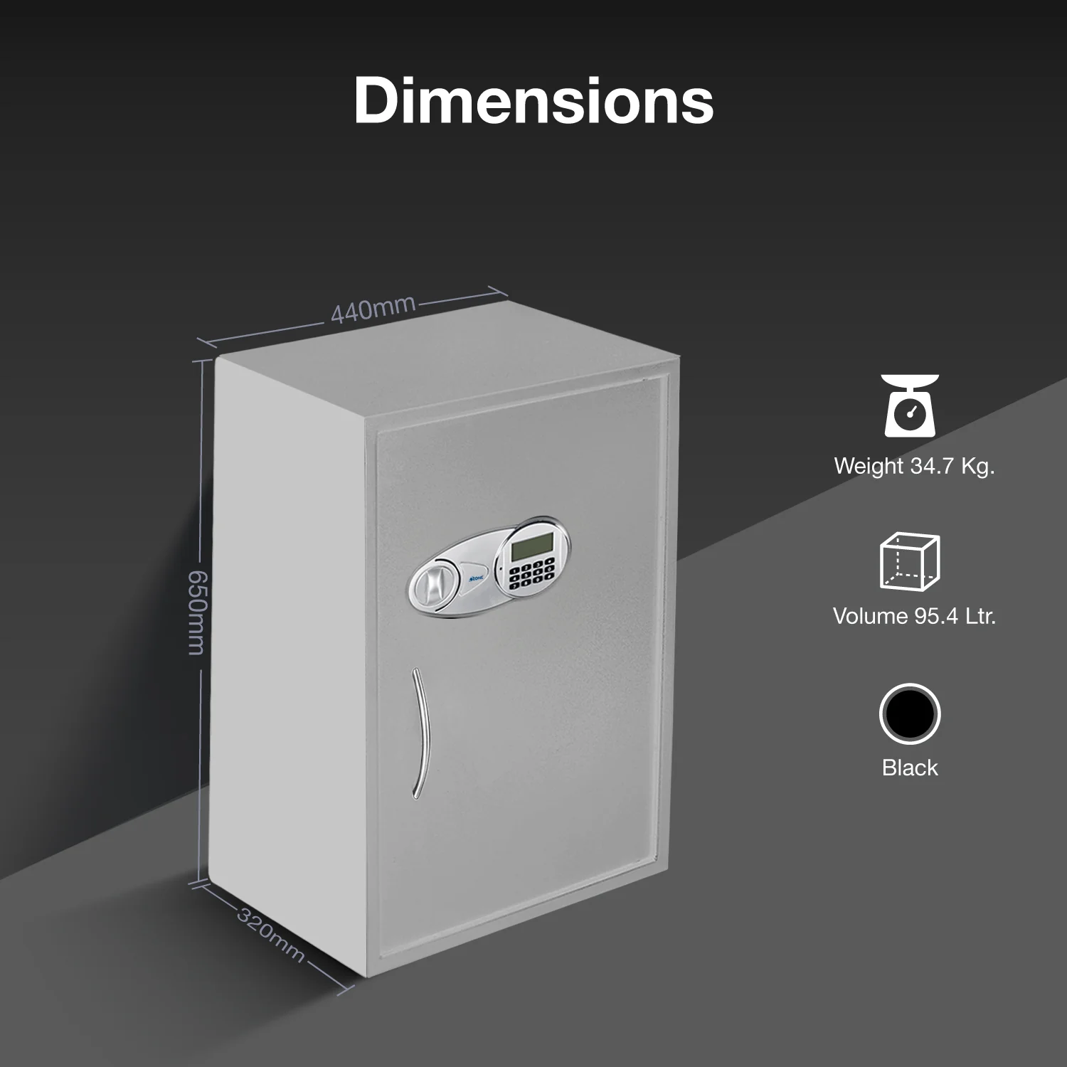 Ozone 95.4 Litres Digital Safe Locker for Home & Office – Digital Lock, 1-Way Unlocking (Password), Size: 650H x 440W x 405D mm, Weight: 34.7kg, 2-Year Warranty - Image 9