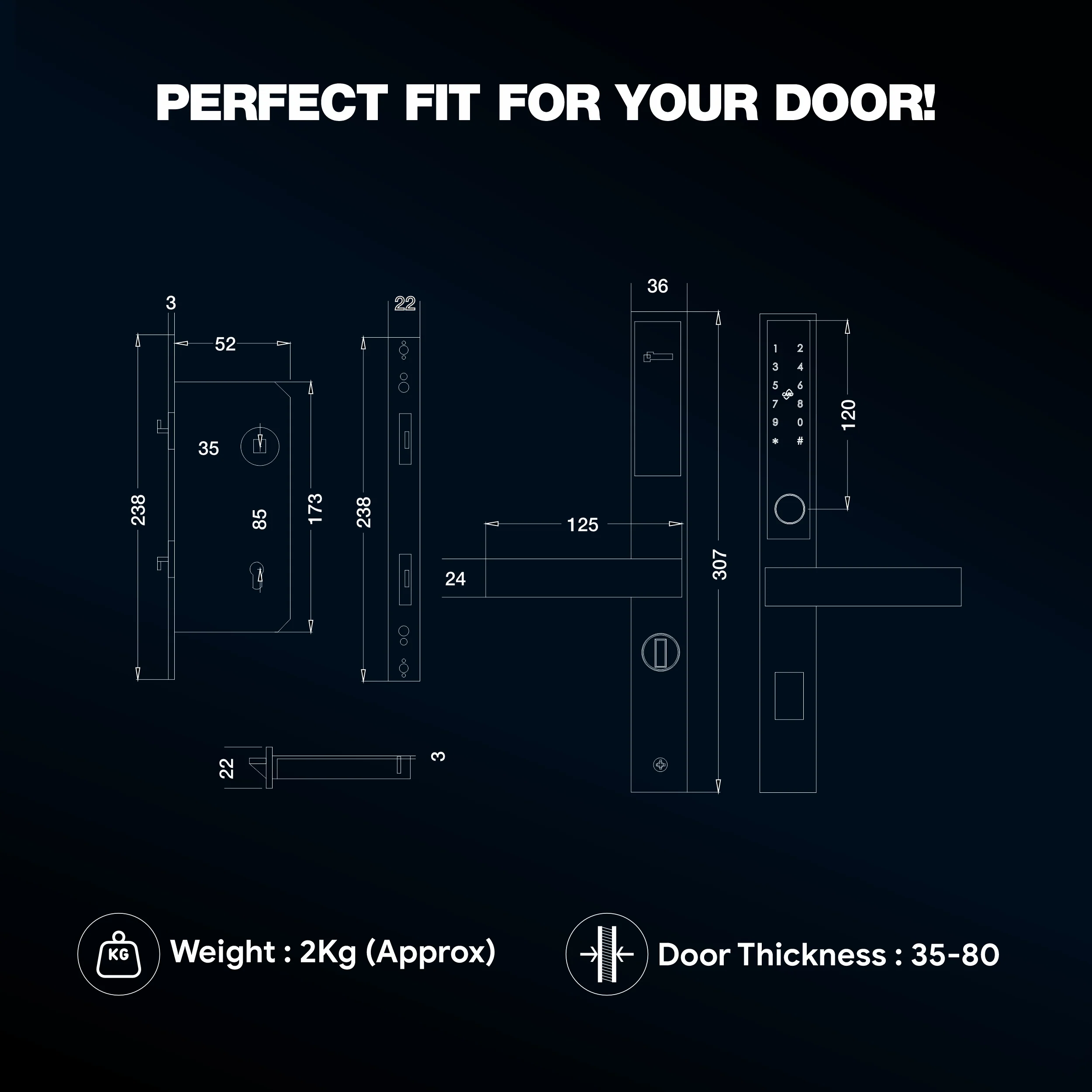 Ozone Narrow Style Wi-Fi Smart Door Lock with 4-way access for Sliding Doors | Door Thickness: 35-80 mm - Image 9