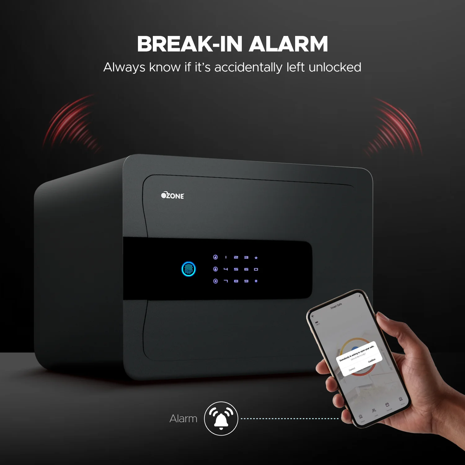 Ozone 30 Litres Wi-Fi Safe Locker for Home & Office – Fingerprint Lock, 3-in-1 Unlocking (OzoLife App, Fingerprint & Password), Size: 300H x 380W x 300D mm, Weight: 13kg, 2-Year Warranty - Image 3
