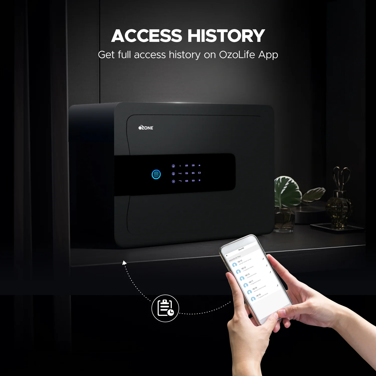 Ozone 30 Litres Wi-Fi Safe Locker for Home & Office – Fingerprint Lock, 3-in-1 Unlocking (OzoLife App, Fingerprint & Password), Size: 300H x 380W x 300D mm, Weight: 13kg, 2-Year Warranty - Image 4
