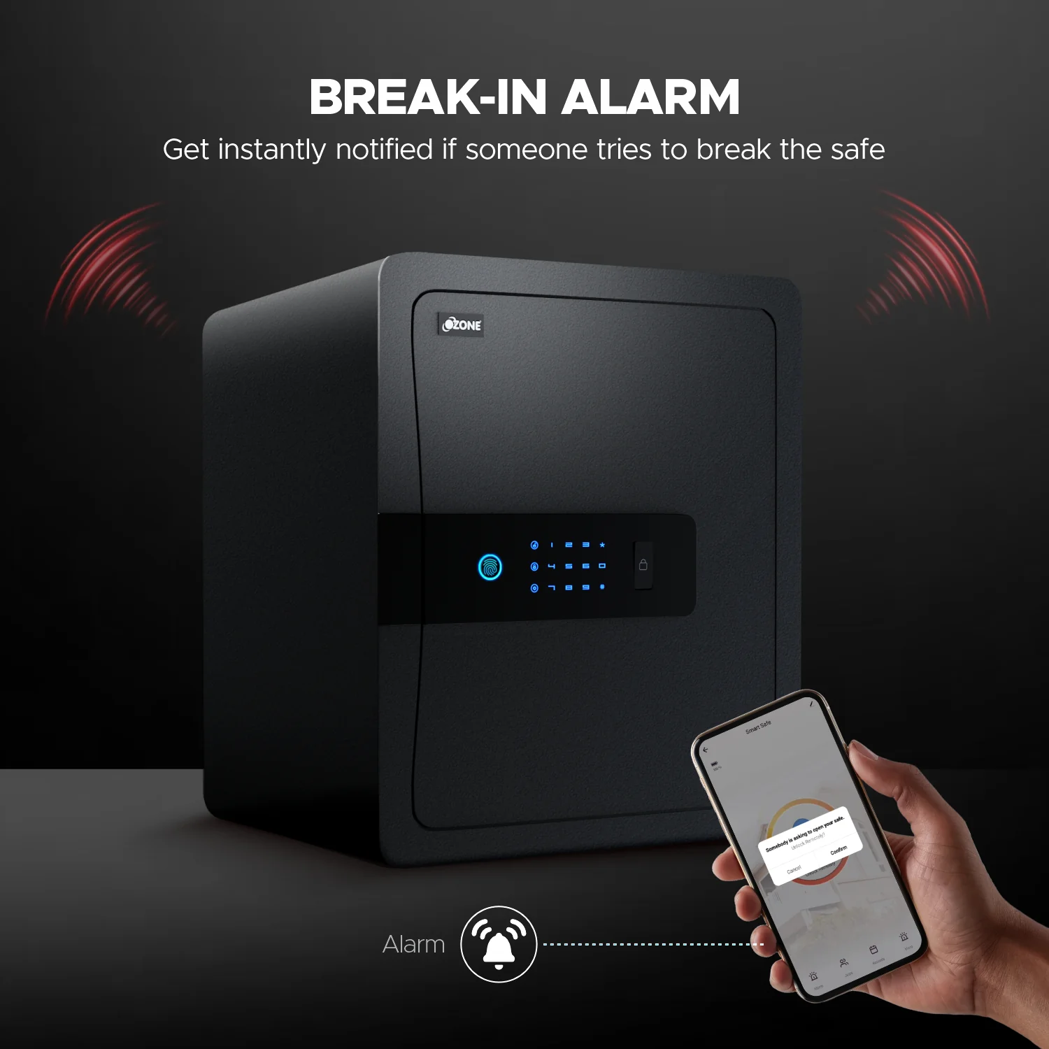 Ozone 45 Litres Wi-Fi Safe Locker for Home & Office – Fingerprint Lock, 3-in-1 Unlocking (OzoLife App, Fingerprint & Password), Size: 450H x 380W x 320D mm, Weight: 18kg, 2-Year Warranty - Image 3