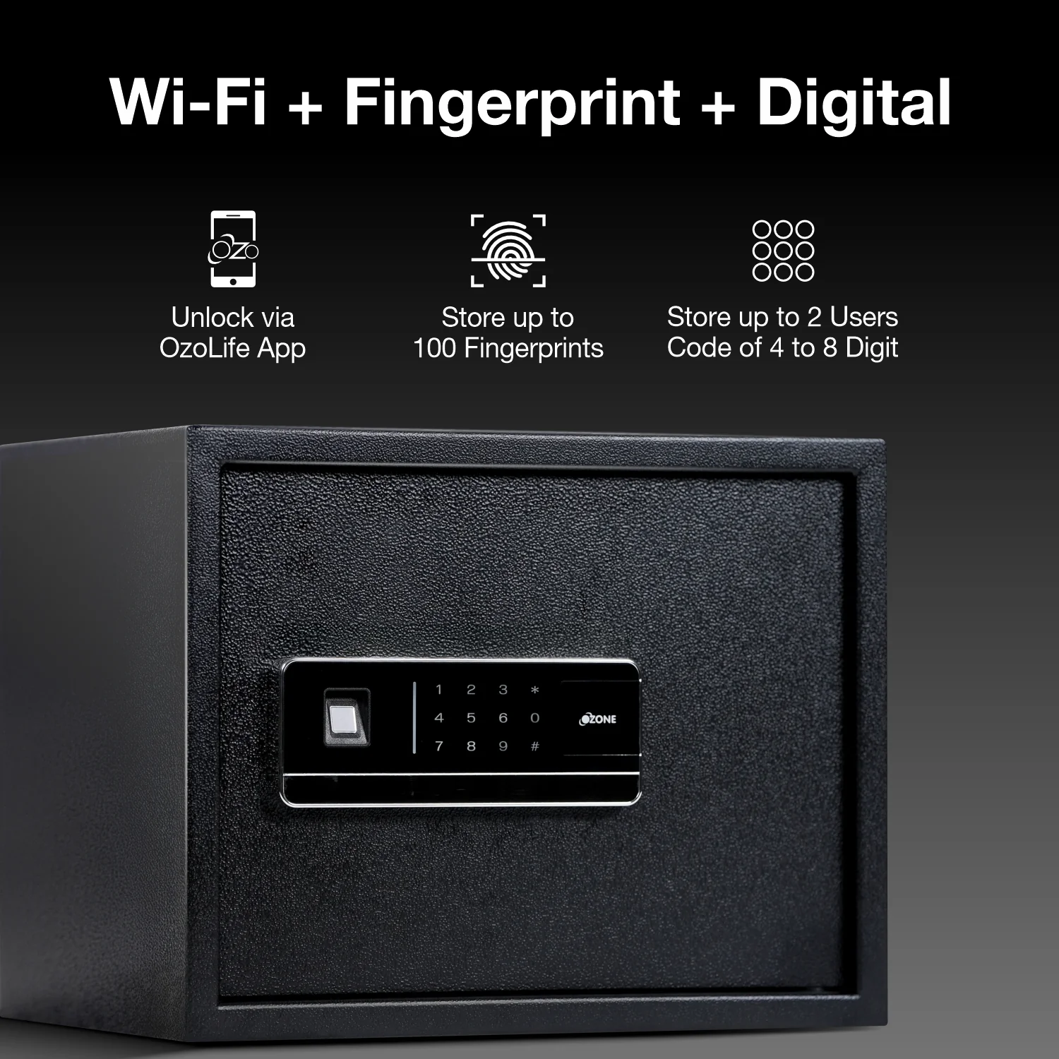 Ozone 30 Litres Wi-Fi Safe Locker for Home & Office – Fingerprint Lock, 3-in-1 Unlocking (OzoLife App, Fingerprint & Password), Size: 320H x 400W x 320D mm, Weight: 13.5kg, 2-Year Warranty - Image 5
