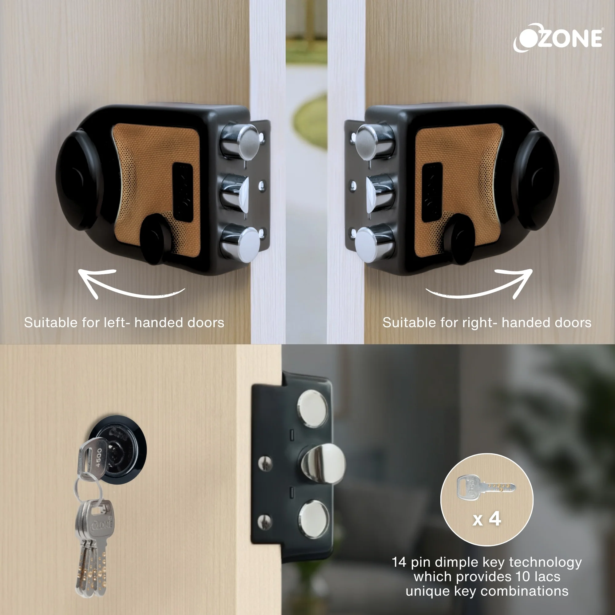 Ozone Premium Main Door Lock with Double Deadbolts | Dual-Tone Finish & 15-Years Warranty - Image 4
