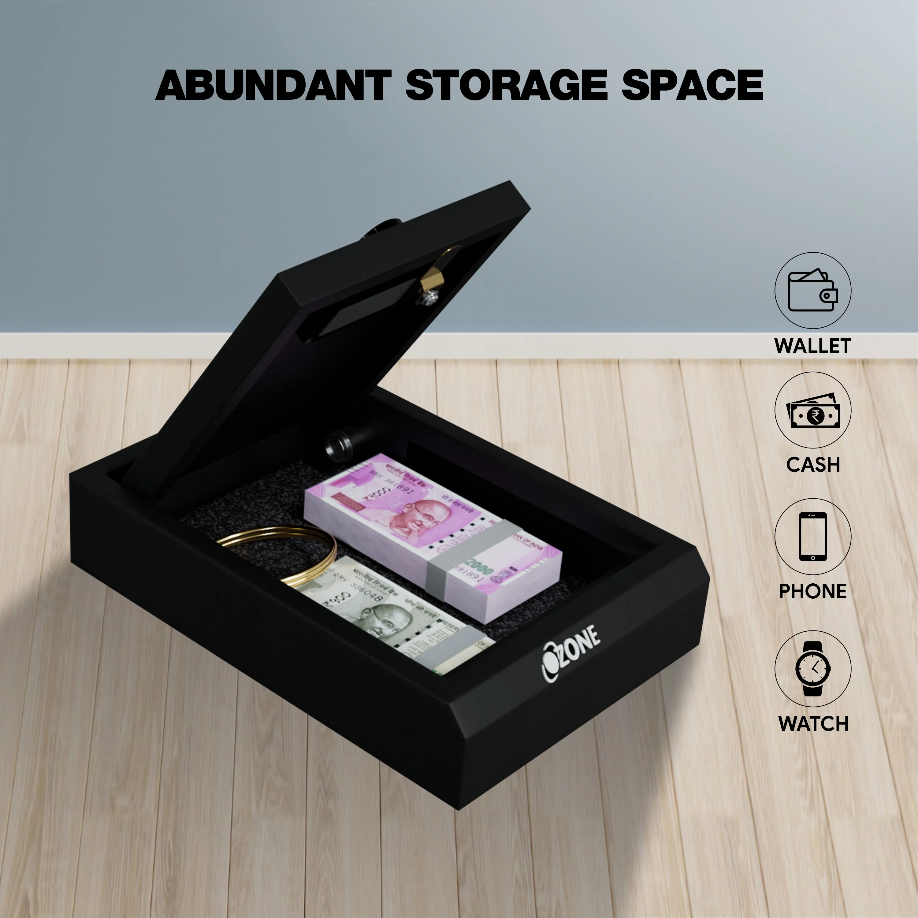 Ozone 2.28 Litres Digital Safe Locker for Home & Office – Digital Lock, 1-Way Unlocking (Password), Size: 60H x 190W x 275D mm, Weight: 1.75kg, 2-Year Warranty - Image 5