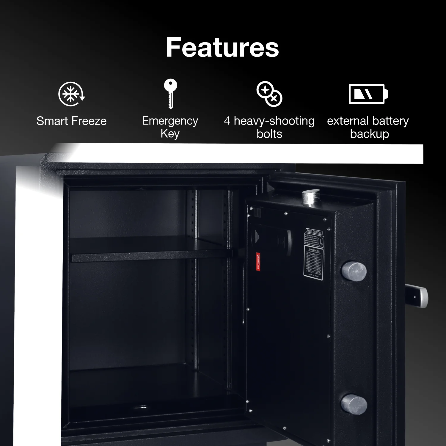 Ozone 40 Litres Fire-resistant Safe Locker for Factories & Warehouses – Fingerprint Lock, 2-in-1 Unlocking (Fingerprint & Password), Size: 595H x 460W x 470D mm, Weight: 76kg, 2-Year Warranty - Image 3