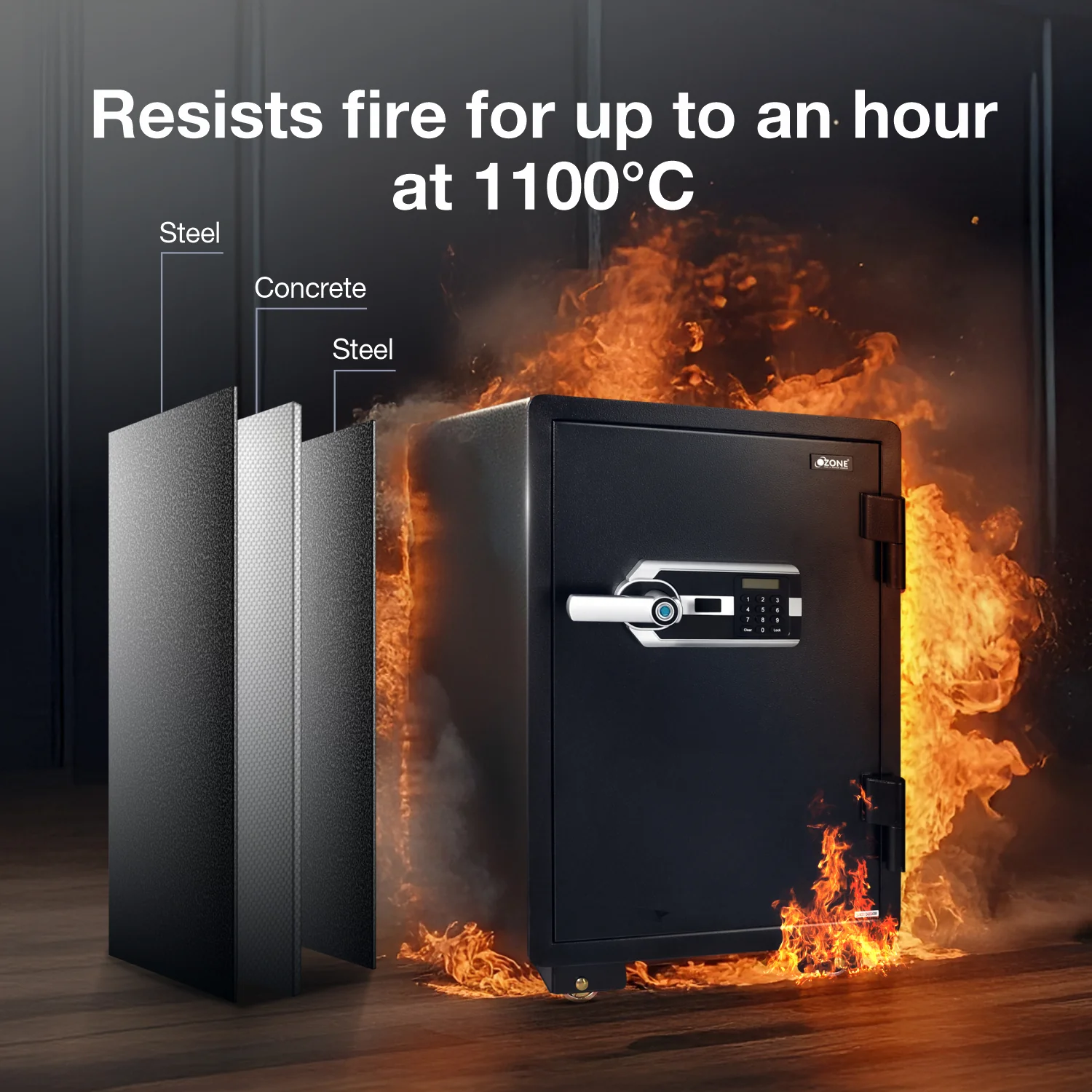 Ozone 67 Litres Fire-resistant Safe Locker for Factories & Warehouses – Fingerprint Lock, 2-in-1 Unlocking (Fingerprint & Password), Size: 765H x 500W x 490D mm, Weight: 108kg, 2-Year Warranty - Image 5
