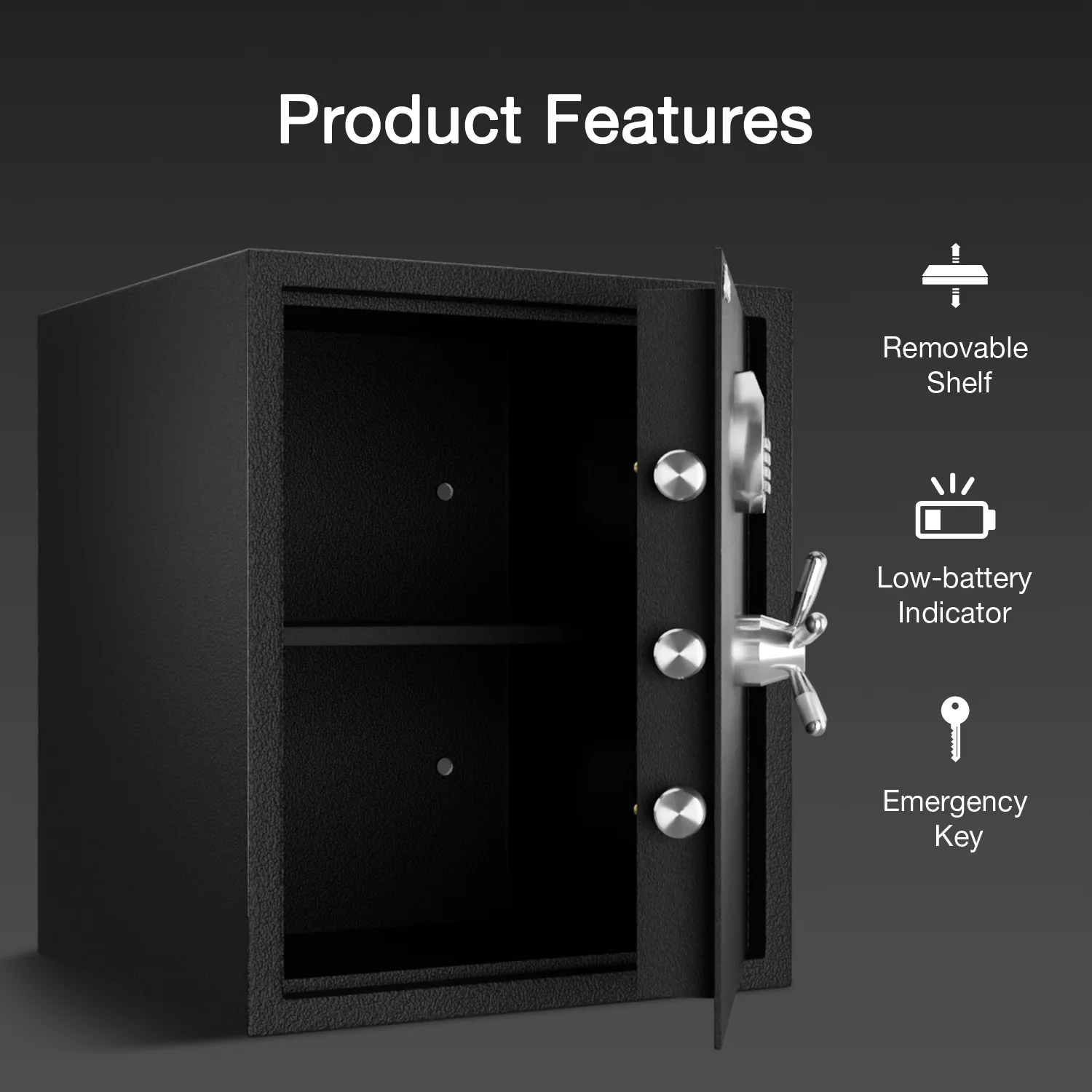 Ozone 78 Litres Anti-burglary Safe Locker for Factories & Warehouses – Fingerprint Lock, 2-in-1 Unlocking (Fingerprint & Password), Size: 555H x 460W x 360D mm, Weight: 64.34kg, 2-Year Warranty - Image 4