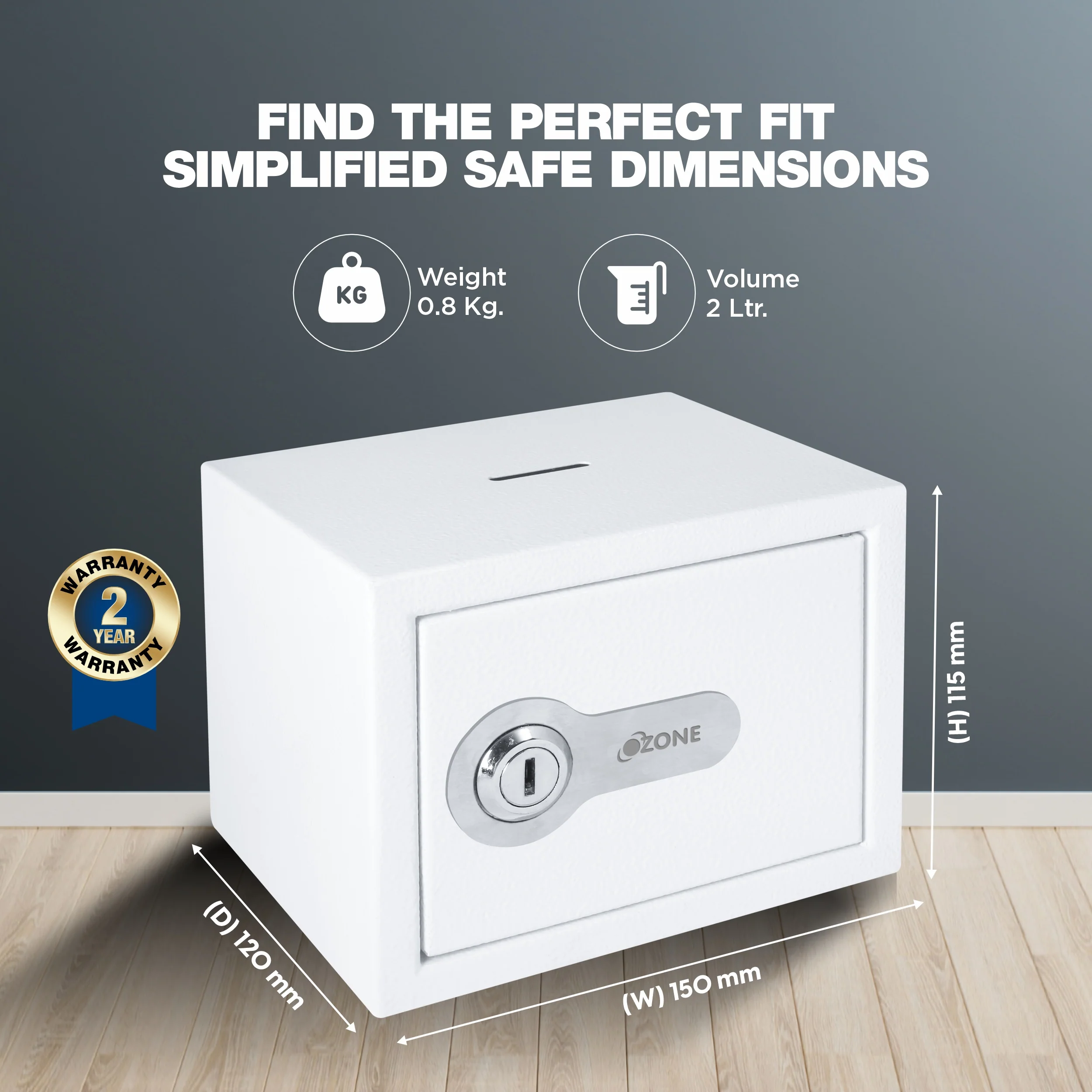 Ozone 2 Litres Manual Safe Locker for Home & Office – Manual Lock, 1-Way Unlocking (Mechanical Key), Size: 115H x 150W x 120D mm, Weight: 0.8kg, 2-Year Warranty - Image 3