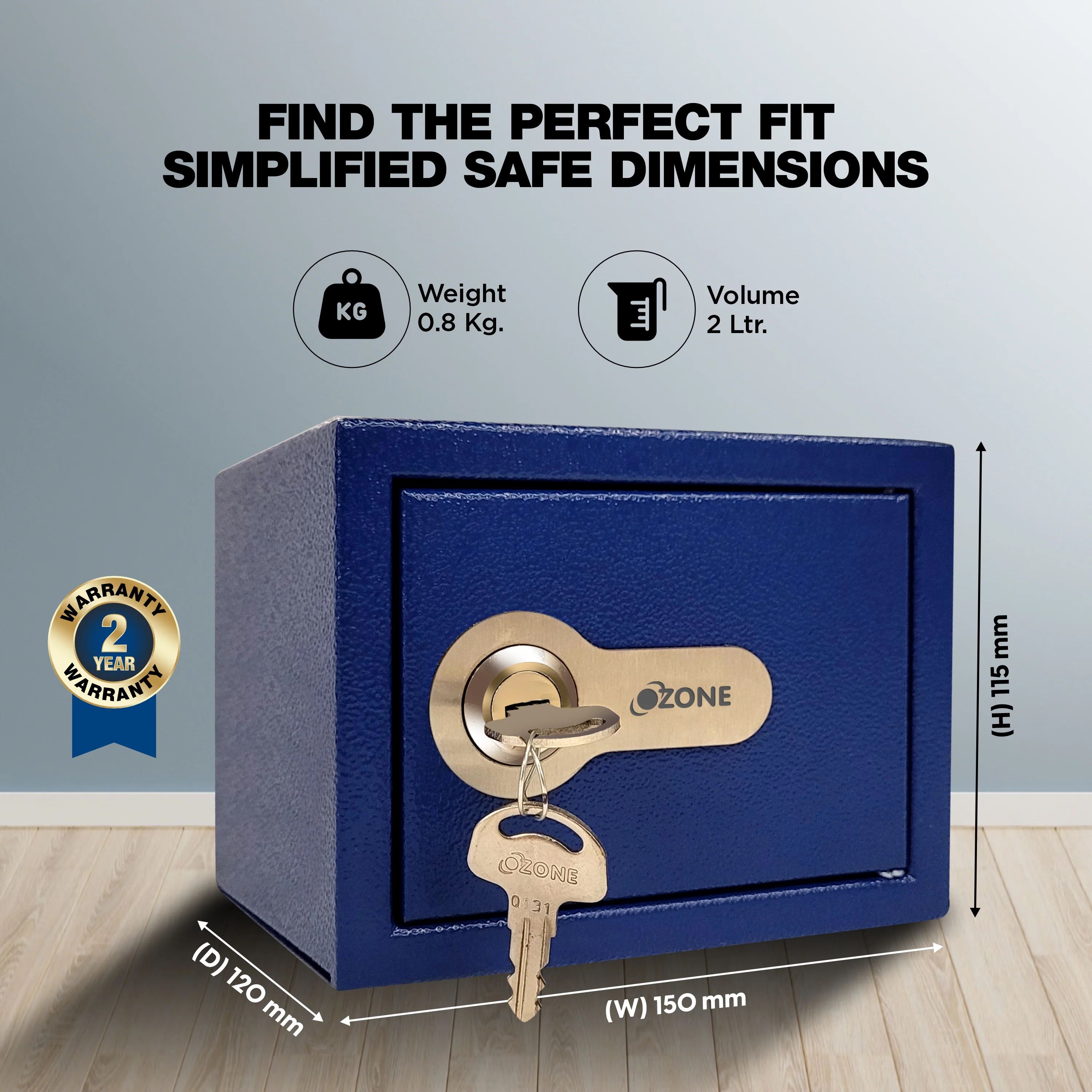 Ozone 2 Litres Manual Safe Locker for Home & Office – Manual Lock, 1-Way Unlocking (Mechanical Key), Size: 115H x 150W x 120D mm, Weight: 0.8kg, 2-Year Warranty - Image 8