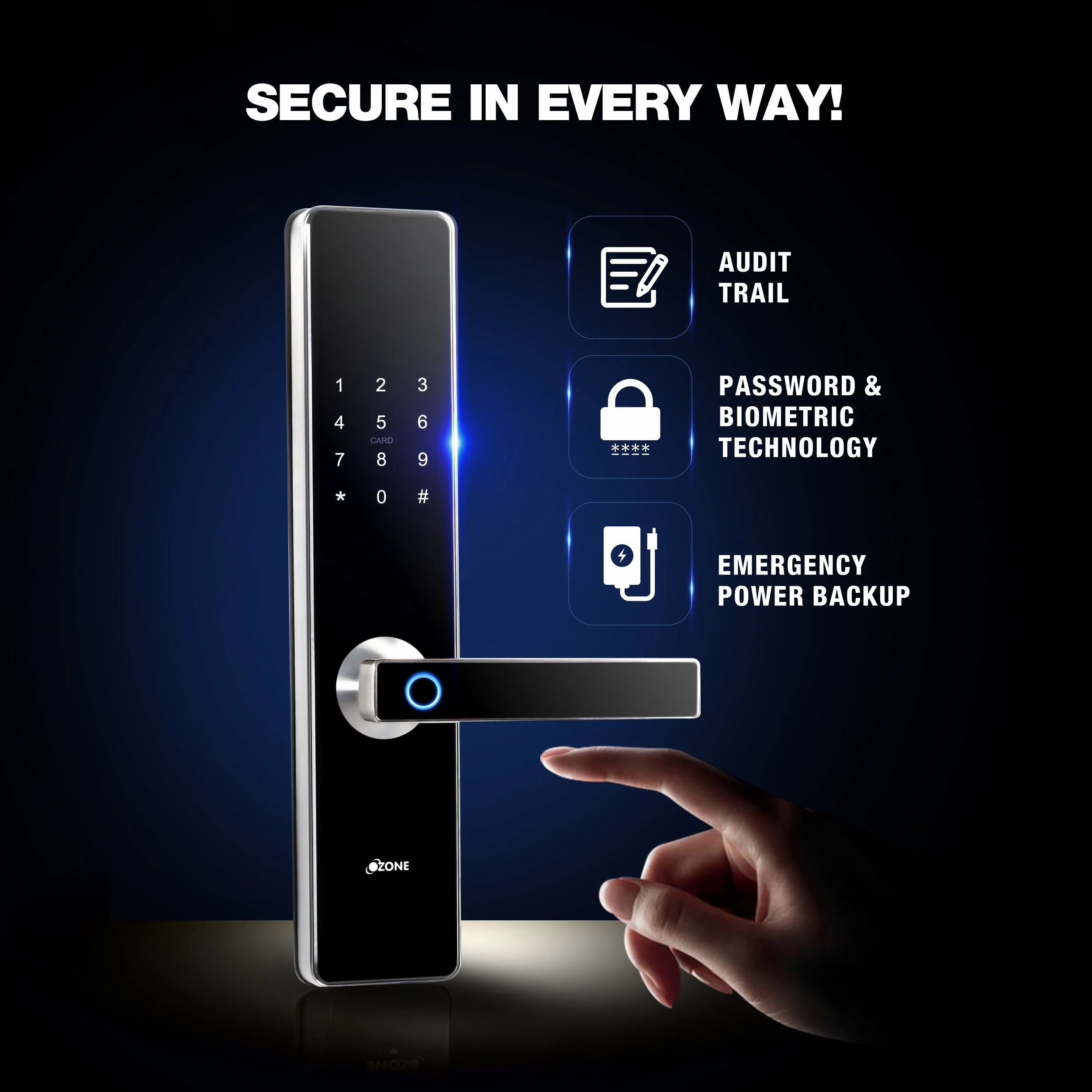 Ozone Morphy Plus Bluetooth Smart Door Lock with 4-way access | Door Thickness: 35-100 mm - Image 6