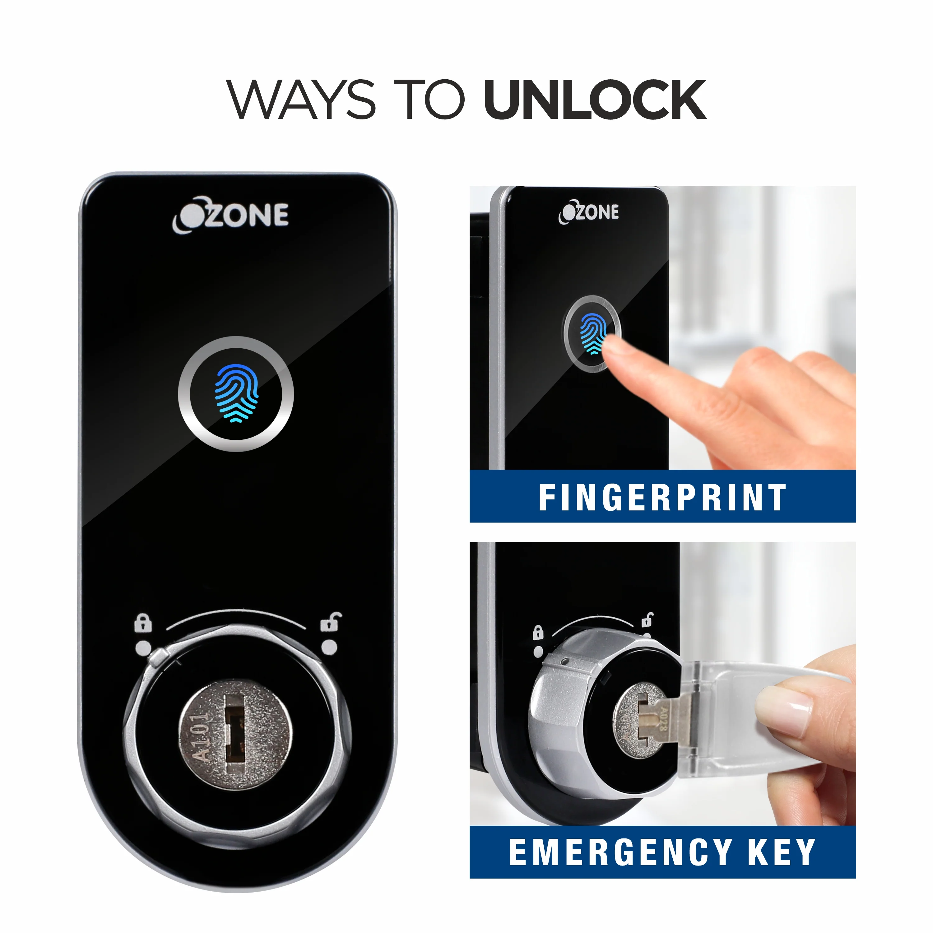 Ozone Smart Furniture Lock with Fingerprint & Key Access | For Wooden/Metal Cabinets & Wardrobes - Image 3