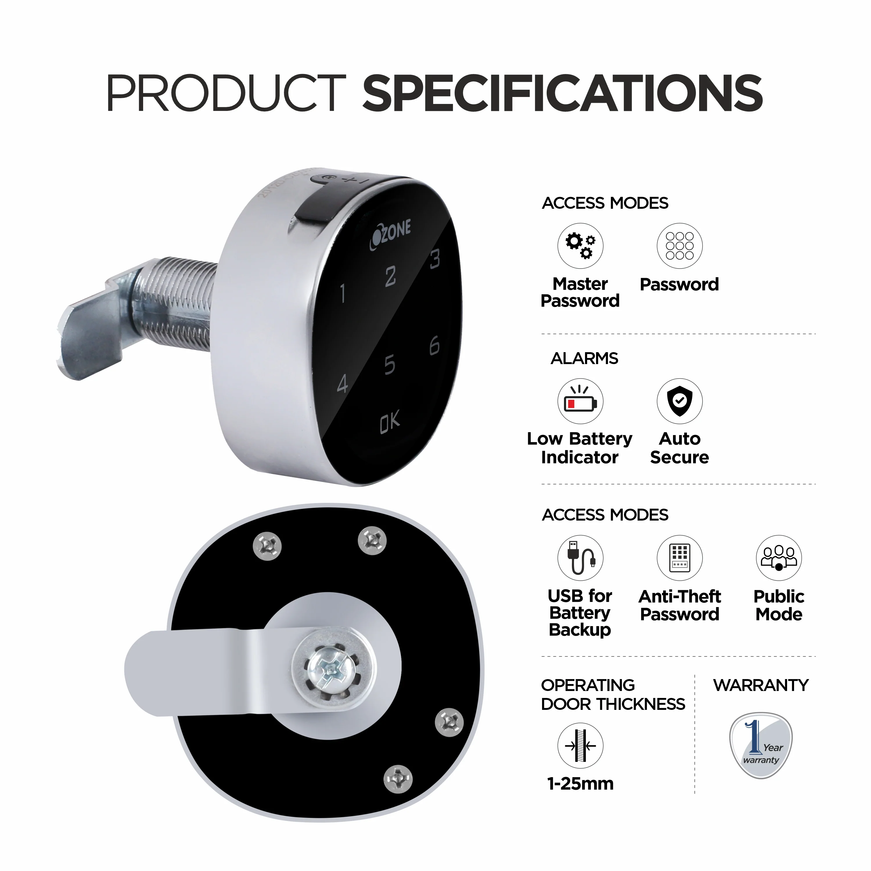 Ozone Smart Furniture Lock with Password Access | For Single/Multiple Metal/Wooden Drawers, Cabinets and Wardrobes - Image 5