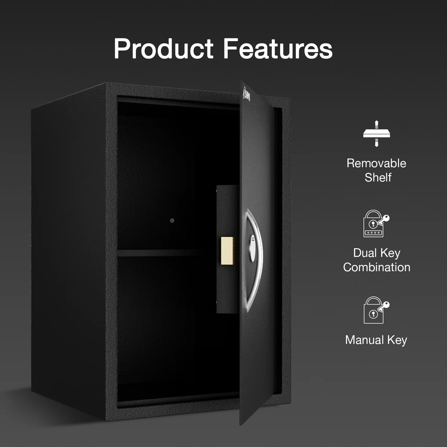 Ozone 55 Litres Manual Safe Locker for Home & Office – Manual Lock, 1-Way Unlocking (Manual Key), Size: 555H x 350W x 360D mm, Weight: 24.7kg, 2-Year Warranty - Image 4