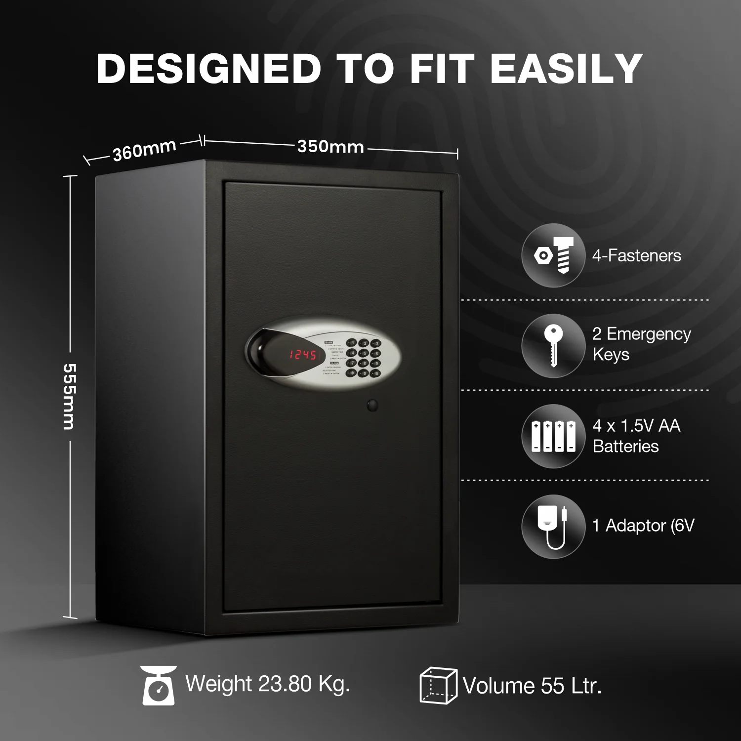Ozone 55 Litres Digital Safe Locker for Home & Office – Digital Lock, 1-Way Unlocking (Password), Size: 555H x 350W x 360D mm, Weight: 23.8kg, 2-Year Warranty - Image 4