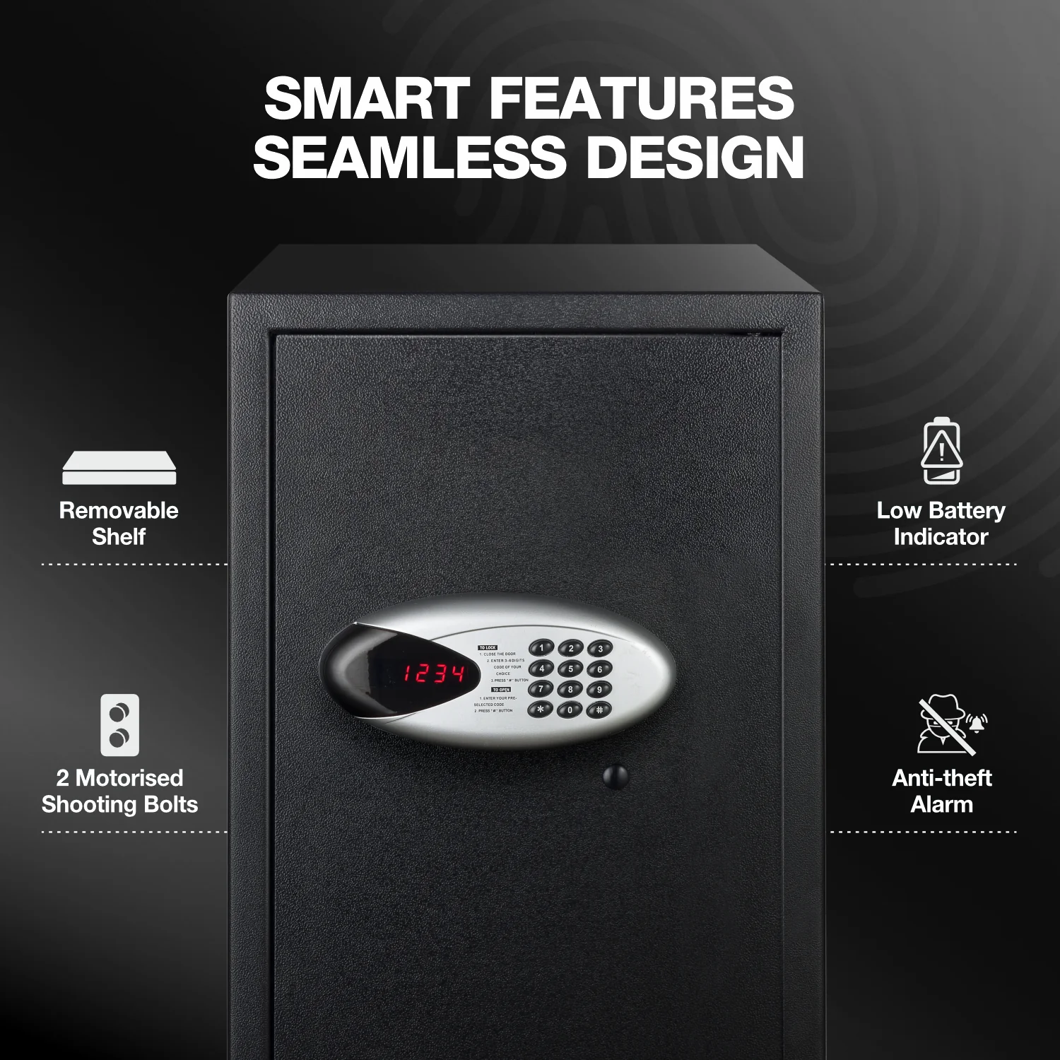Ozone 55 Litres Digital Safe Locker for Home & Office – Digital Lock, 1-Way Unlocking (Password), Size: 555H x 350W x 360D mm, Weight: 23.8kg, 2-Year Warranty - Image 6