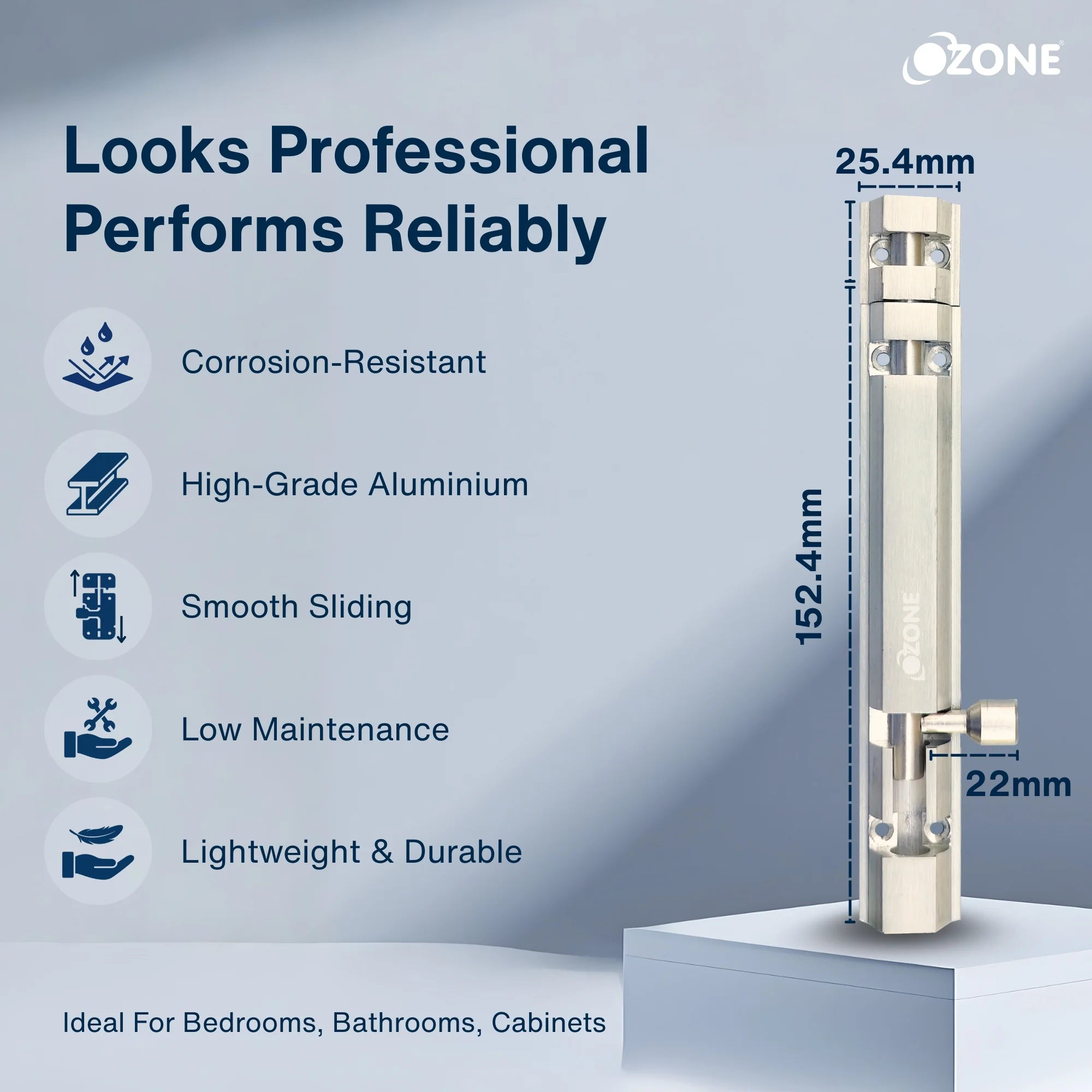 Ozone Aluminium TowerBolt - 6 | Durable & Corrosion-Resistant for Interior Wooden Doors - Image 3