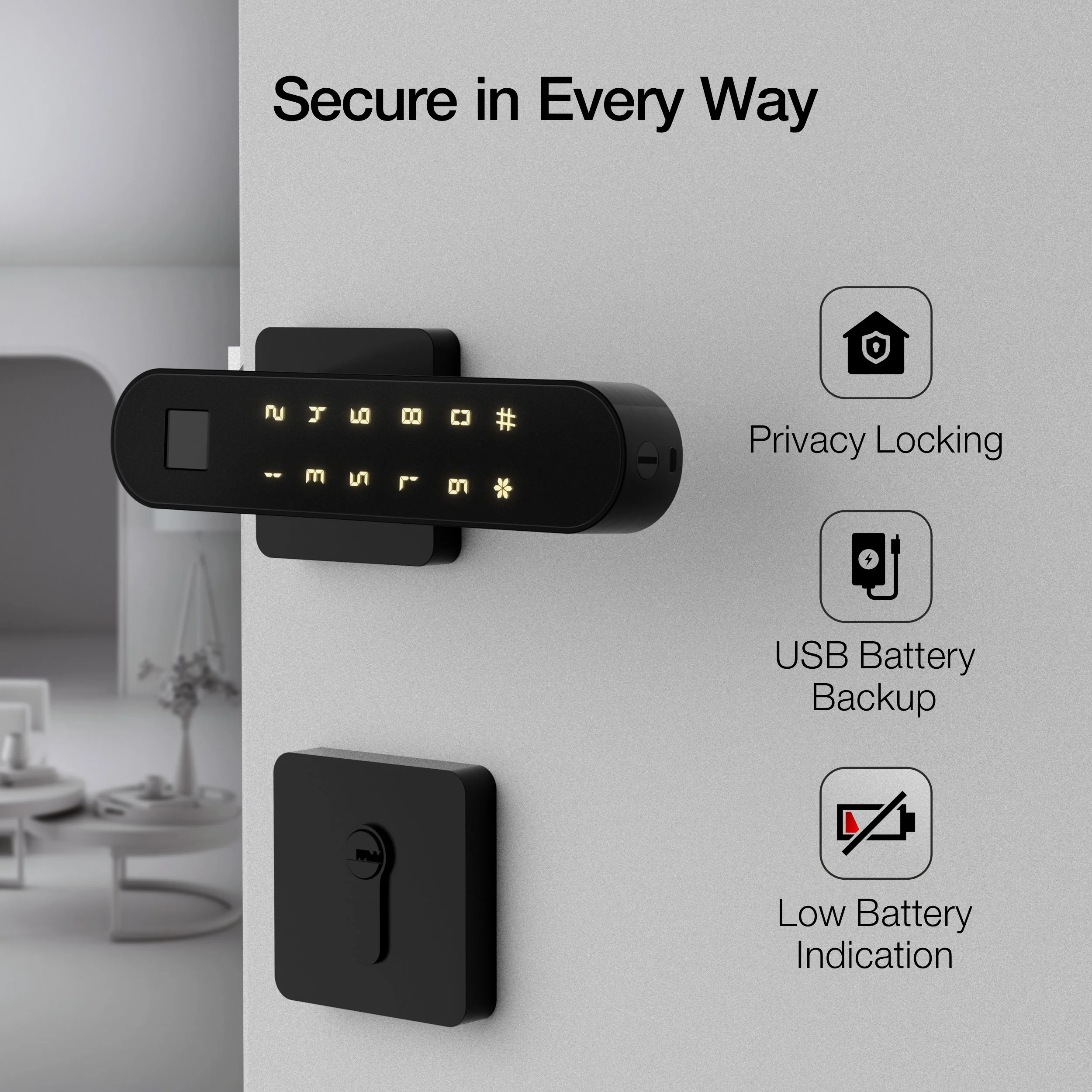 Ozone Trinity Wi-Fi Smart Door Lock with Rose Plate with 4-way access | Door Thickness: 35-65 mm - Image 2
