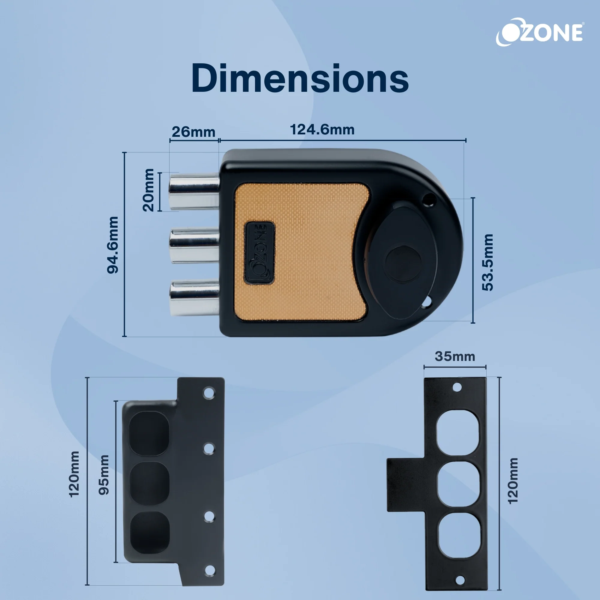 Ozone Dual-Tone Main Door Lock | 14-Pin Dimple Key Cylinder | Door Thickness: 30–85 mm - Image 6