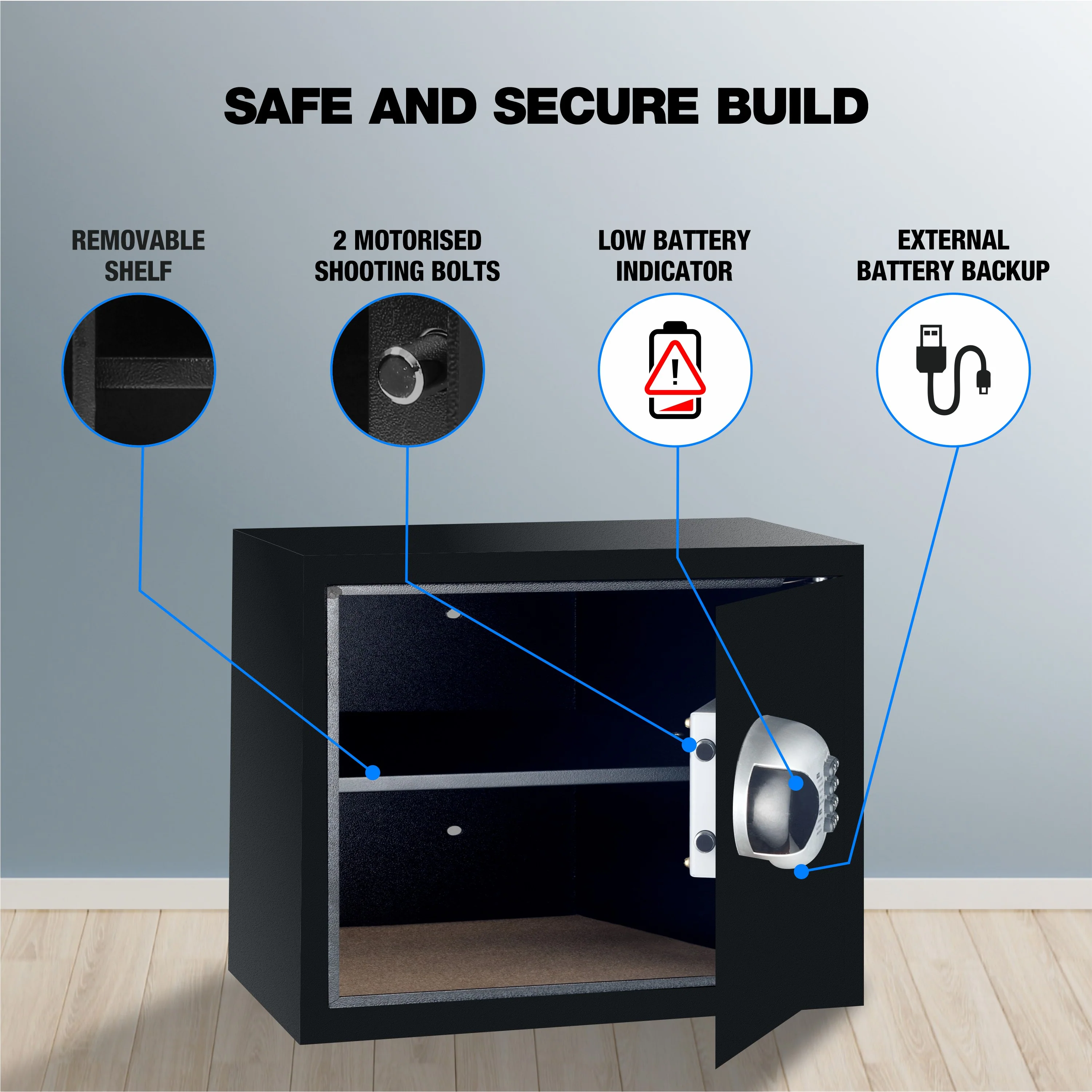 Ozone 15.94 Litres Digital Safe Locker for Home & Office – Digital Lock, 1-Way Unlocking (Password), Size: 250H x 350W x 250D mm, Weight: 9.4kg, 2-Year Warranty - Image 3